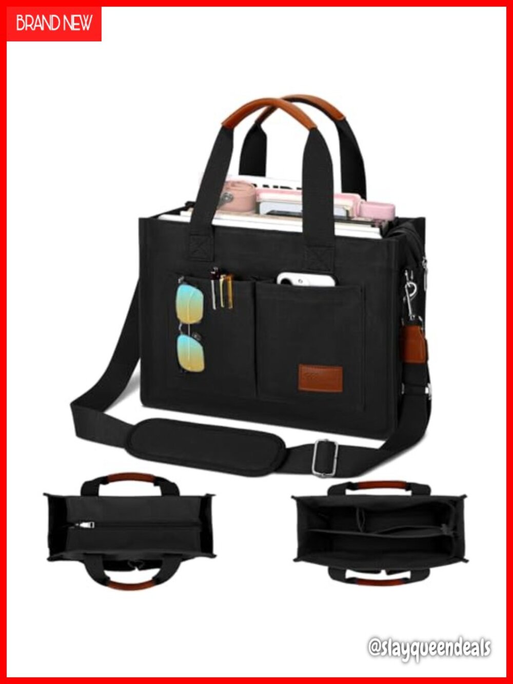 Canvas Tote Bag with Zipper Compartments Crossbody Large Messenger Bag
